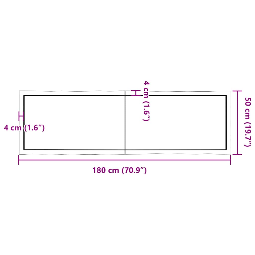 Table Top Dark Brown 180x50x(2-6) cm Treated Solid Wood Live Edge