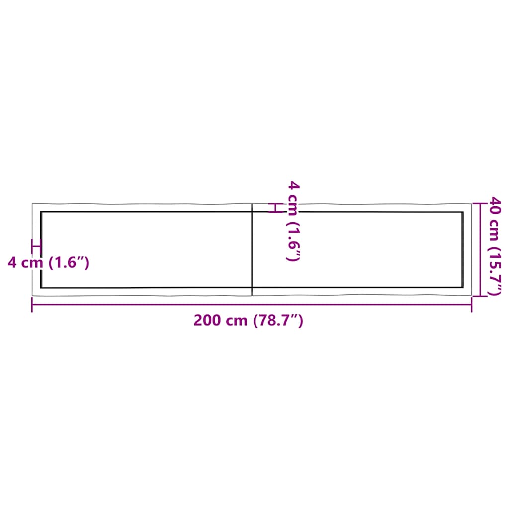 Table Top Dark Brown 200x40x(2-4) cm Treated Solid Wood Live Edge
