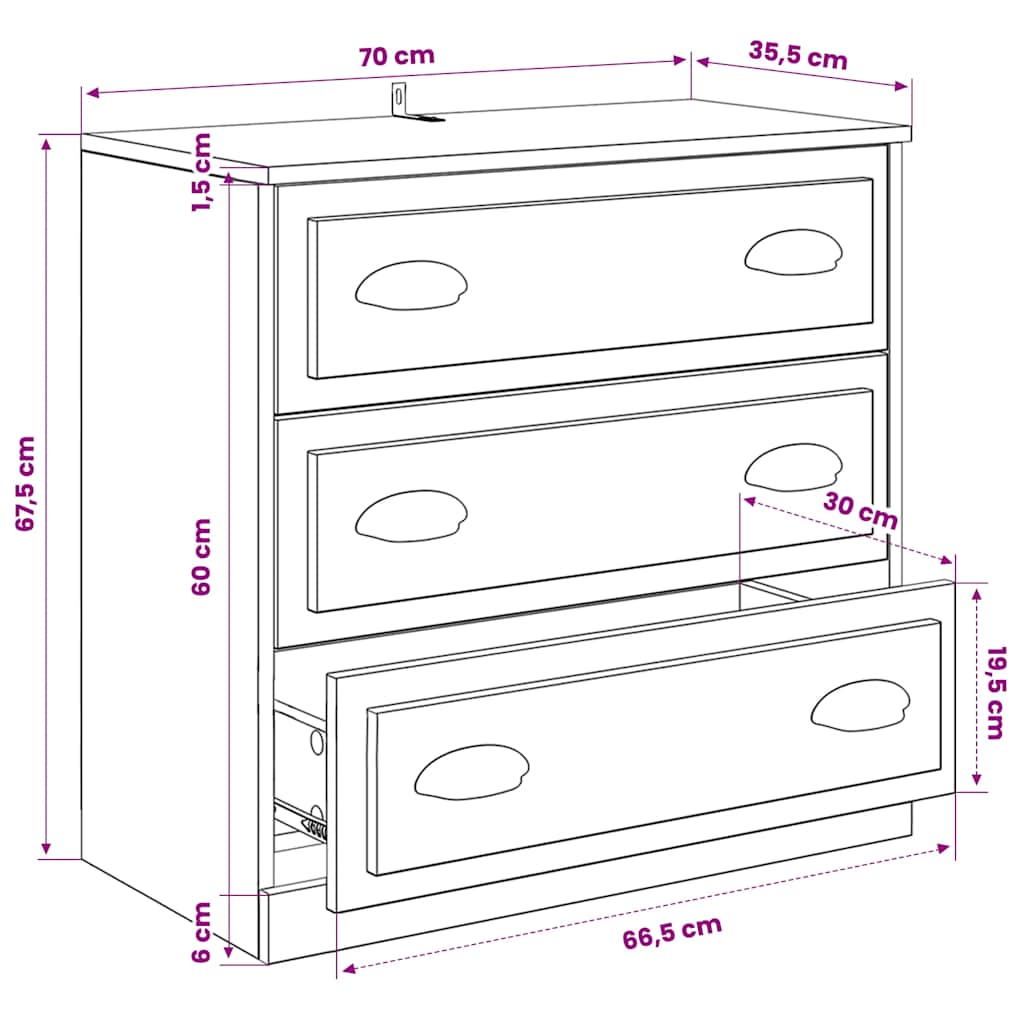 Sideboards 3 pcs White Engineered Wood