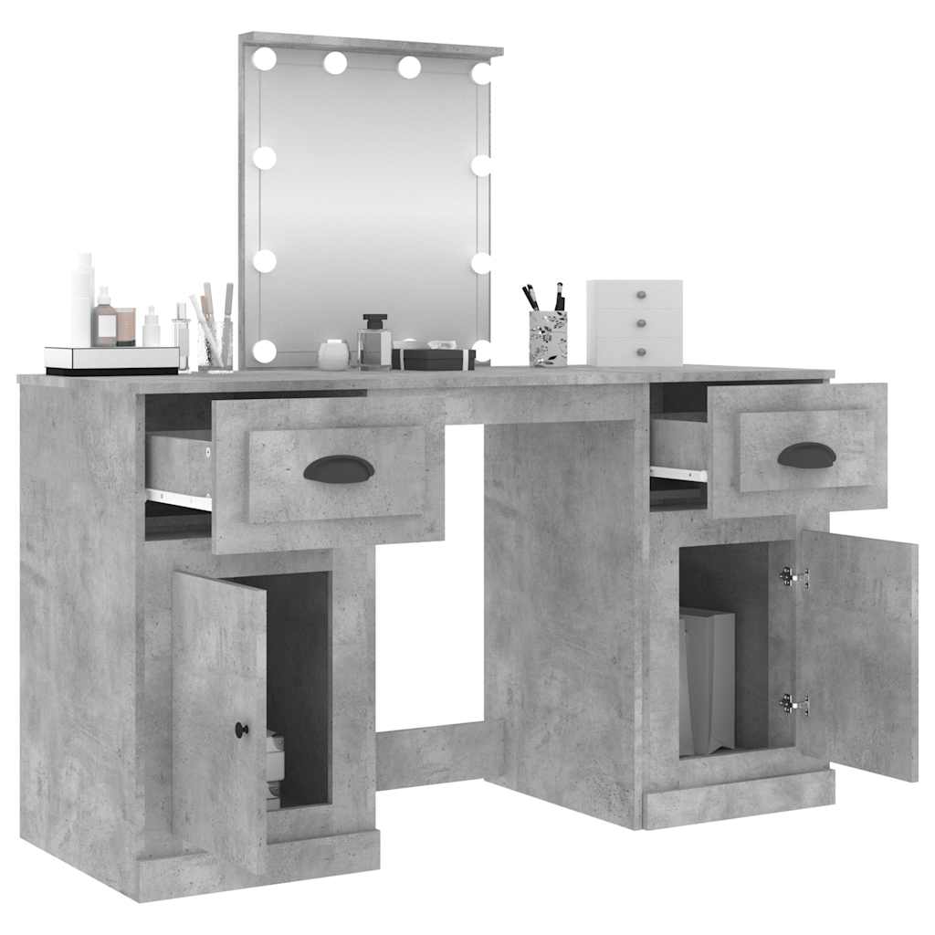 Dressing Table with LED Concrete Grey 130x50x132,5 cm