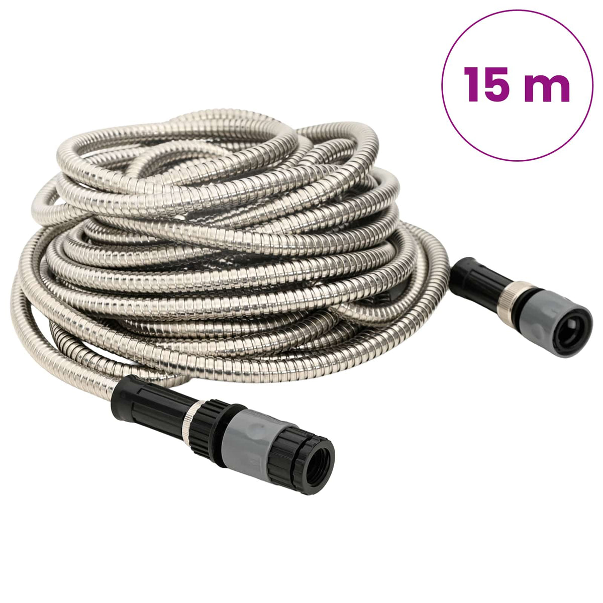 Garden Hose with Spray Nozzle Silver 0,6" 15 m Stainless Steel