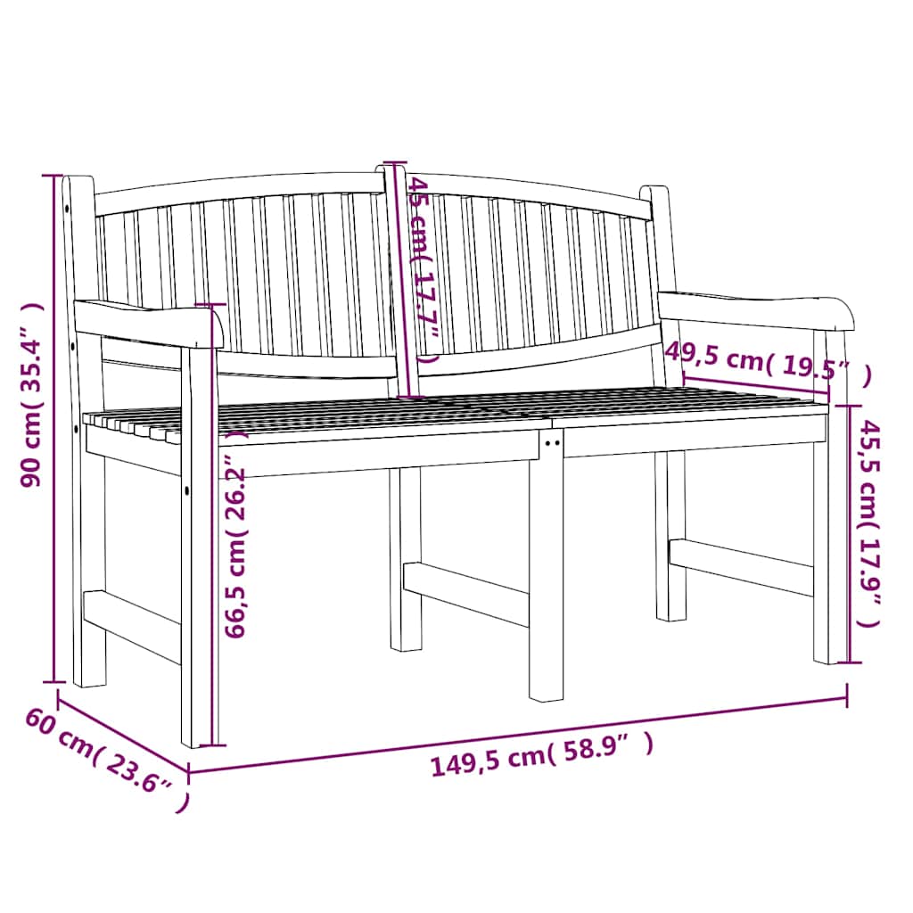 Garden Bench 149,5x60x90 cm Solid Teak Wood