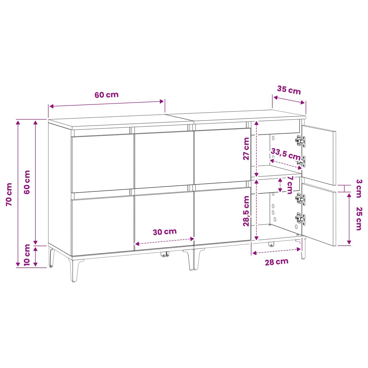Sideboards 2 pcs Sonoma Oak 60x35x70 cm Engineered Wood