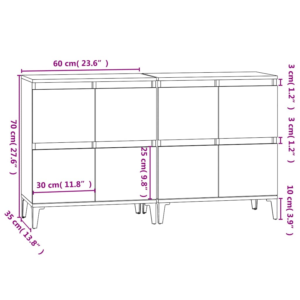 Sideboards 2 pcs Concrete Grey 60x35x70 cm Engineered Wood