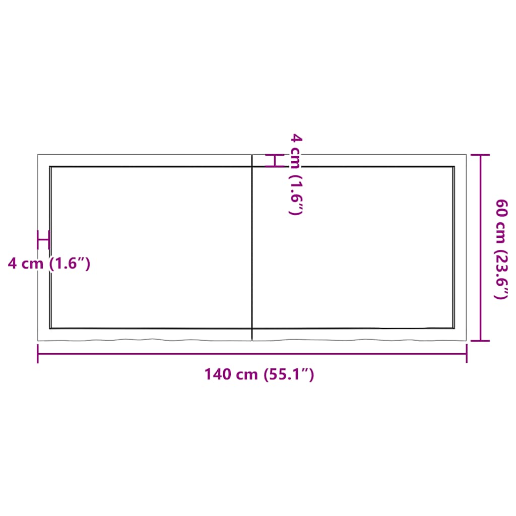 Bathroom Countertop Dark Brown 140x60x(2-6) cm Treated Solid Wood
