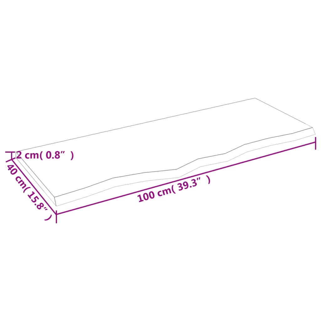 Table Top 100x40x2 cm Untreated Solid Wood Oak