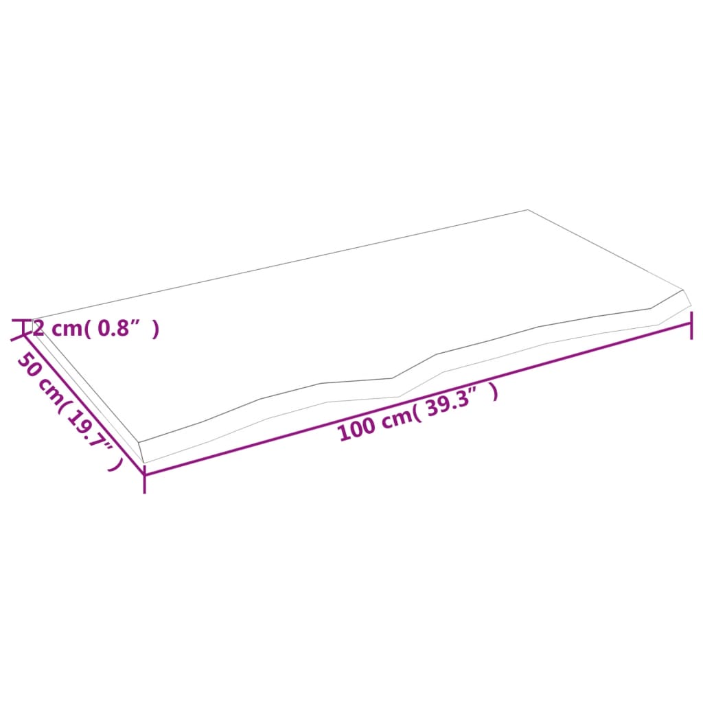 Table Top 100x50x2 cm Untreated Solid Wood Oak