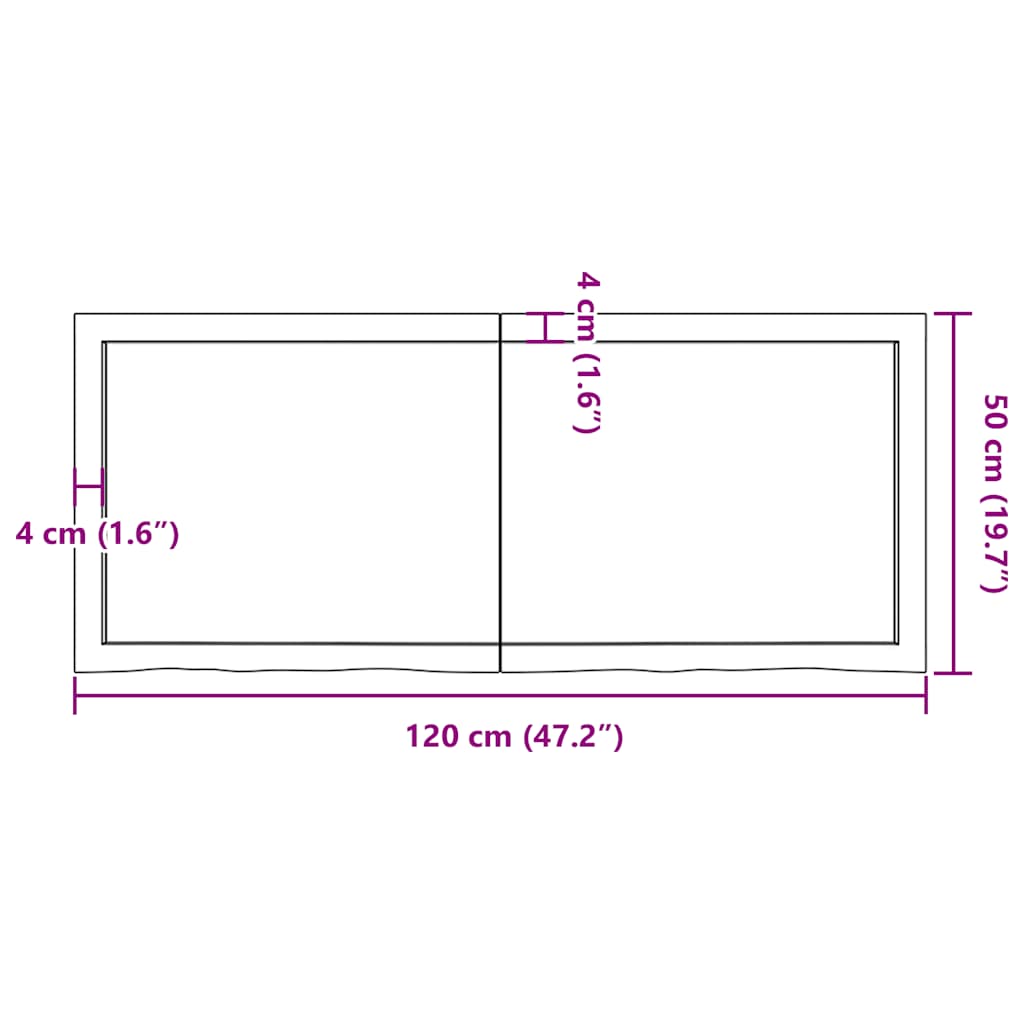 Table Top Dark Brown 120x50x(2-4) cm Treated Solid Wood Oak