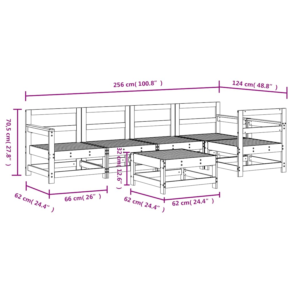 6 Piece Garden Lounge Set Solid Wood Pine