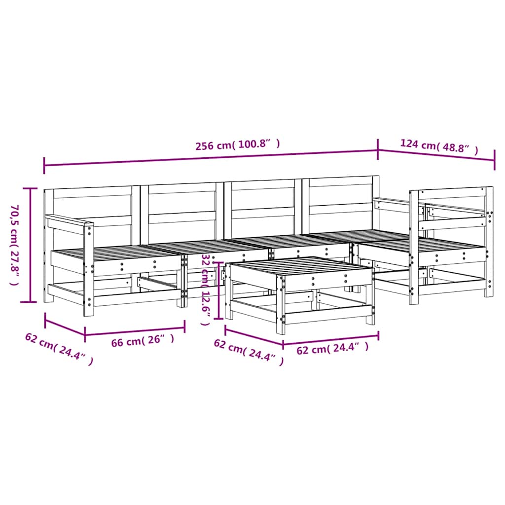6 Piece Garden Lounge Set Solid Wood Pine