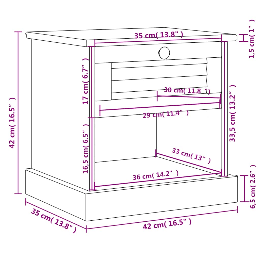 Bedside Cabinet "VIGO" Grey 42x35x42 cm Solid Wood Pine