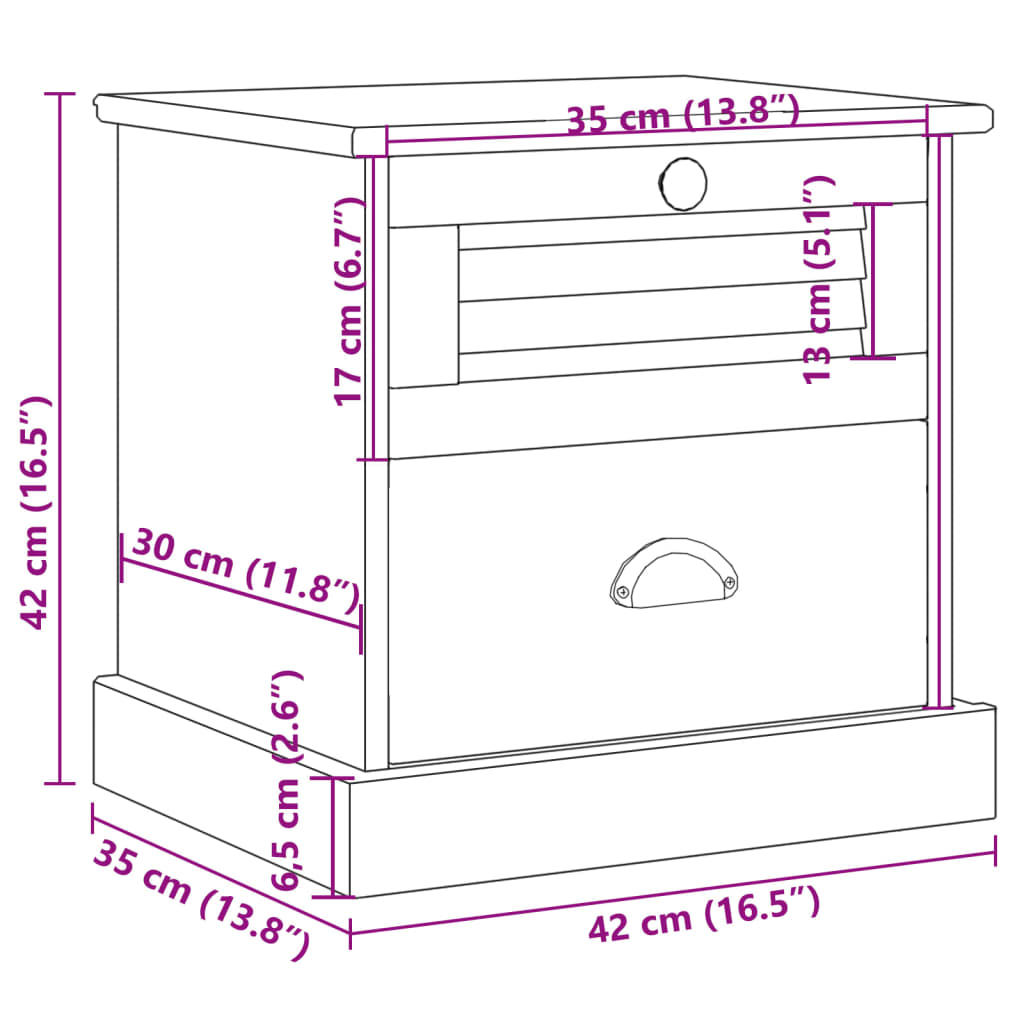Bedside Cabinet "VIGO" 42x35x42 cm Solid Wood Pine