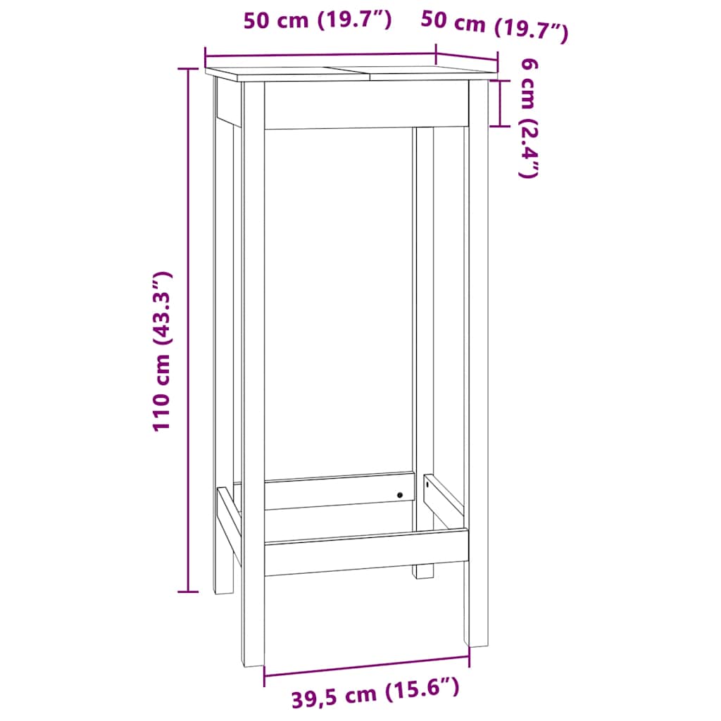 Bar Table 50x50x110 cm Solid Wood Pine