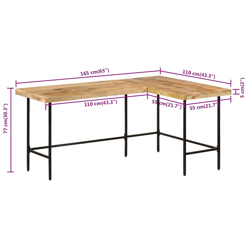vidaXL Desk 165x110x77 cm Solid Wood Mango and Iron