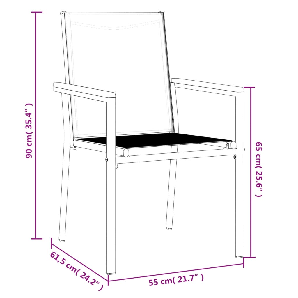 Garden Chairs 6 pcs Black 55x61,5x90 cm Textilene and Steel