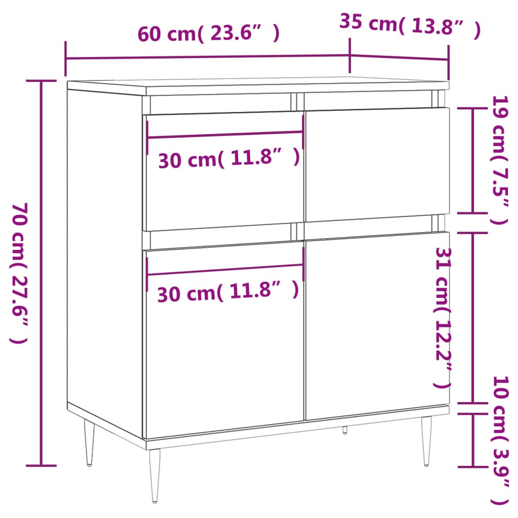 Sideboard Grey Sonoma 60x35x70 cm Engineered Wood