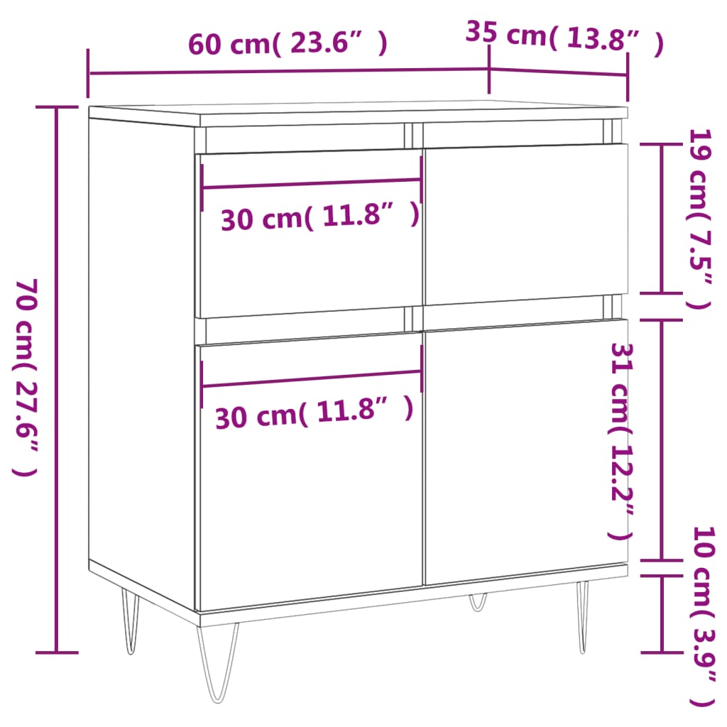 Sideboard Sonoma Oak 60x35x70 cm Engineered Wood