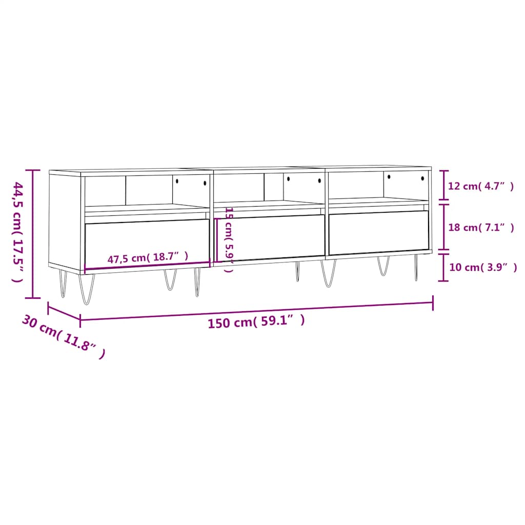 TV Cabinet Concrete Grey 150x30x44,5 cm Engineered Wood