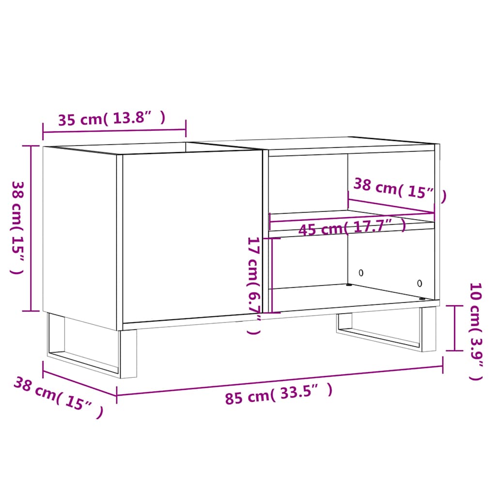 Record Cabinet High Gloss White 85x38x48 cm Engineered Wood