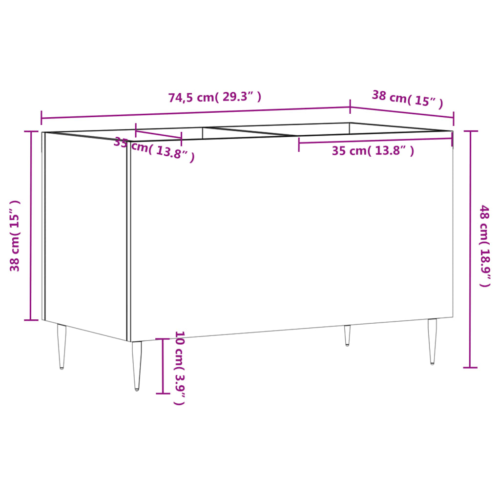 Record Cabinet High Gloss White 74,5x38x48 cm Engineered Wood