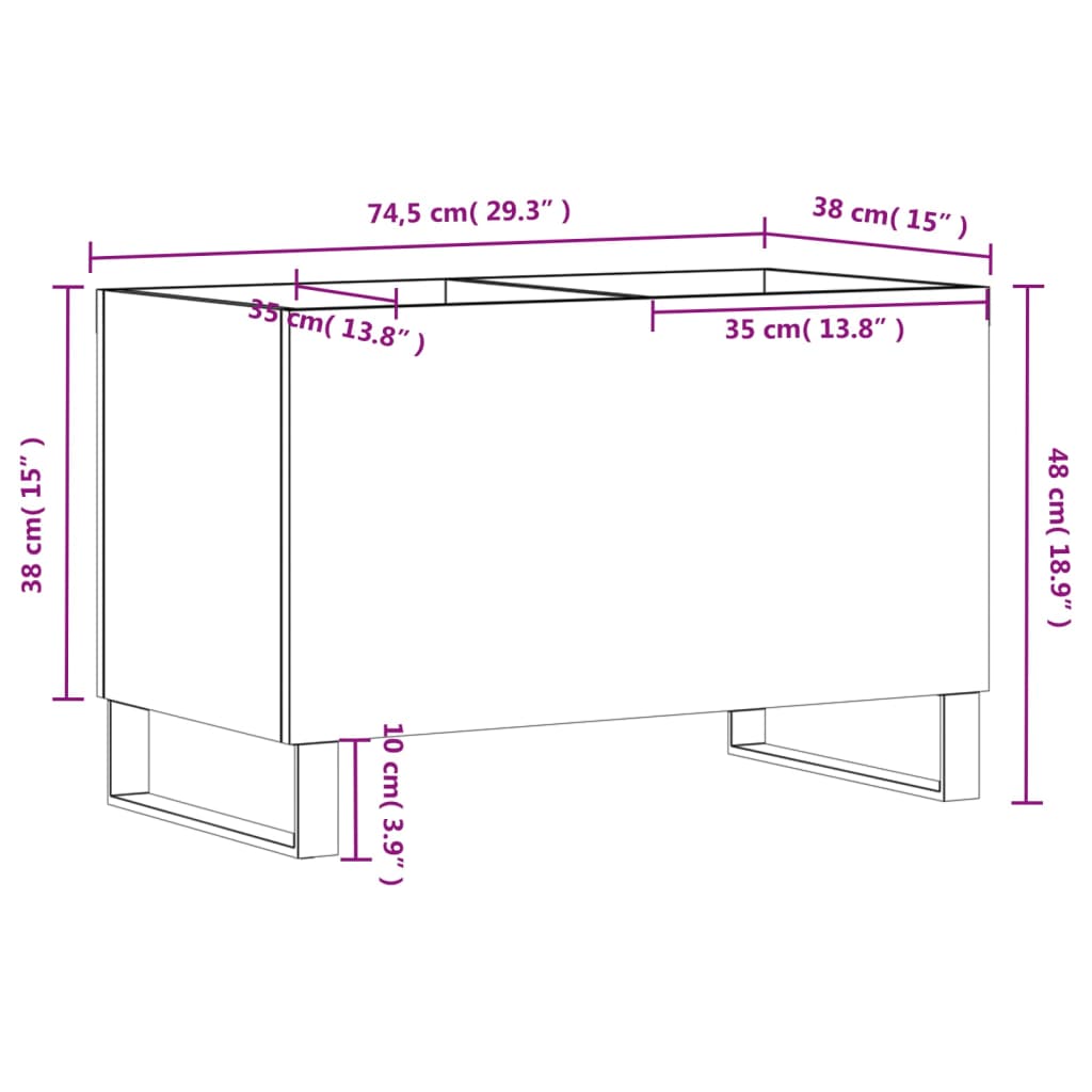 Record Cabinet High Gloss White 74,5x38x48 cm Engineered Wood