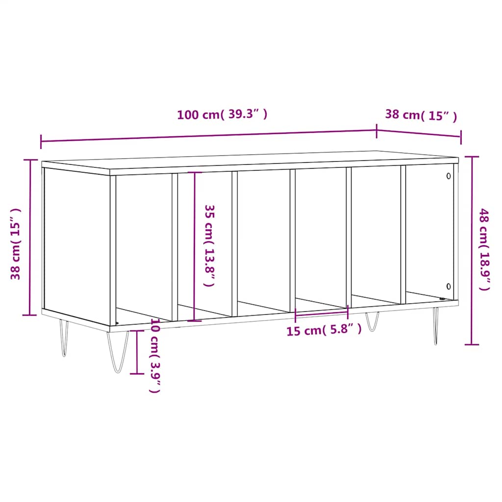 Record Cabinet White 100x38x48 cm Engineered Wood