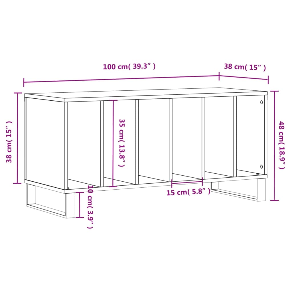Record Cabinet White 100x38x48 cm Engineered Wood