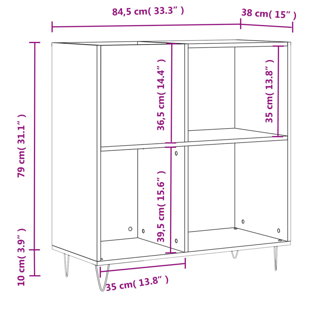 Record Cabinet Grey Sonoma 84,5x38x89 cm Engineered Wood