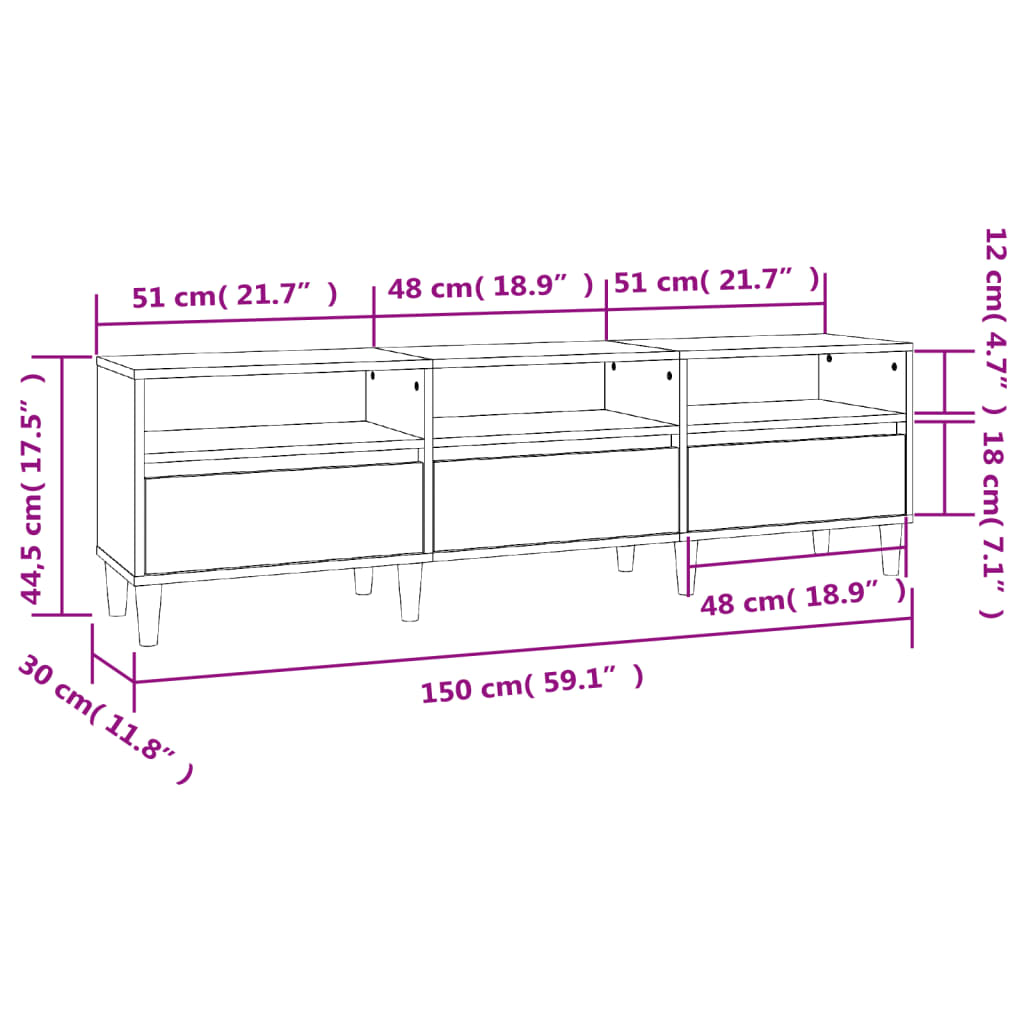 TV Cabinet Smoked Oak 150x30x44,5 cm Engineered Wood