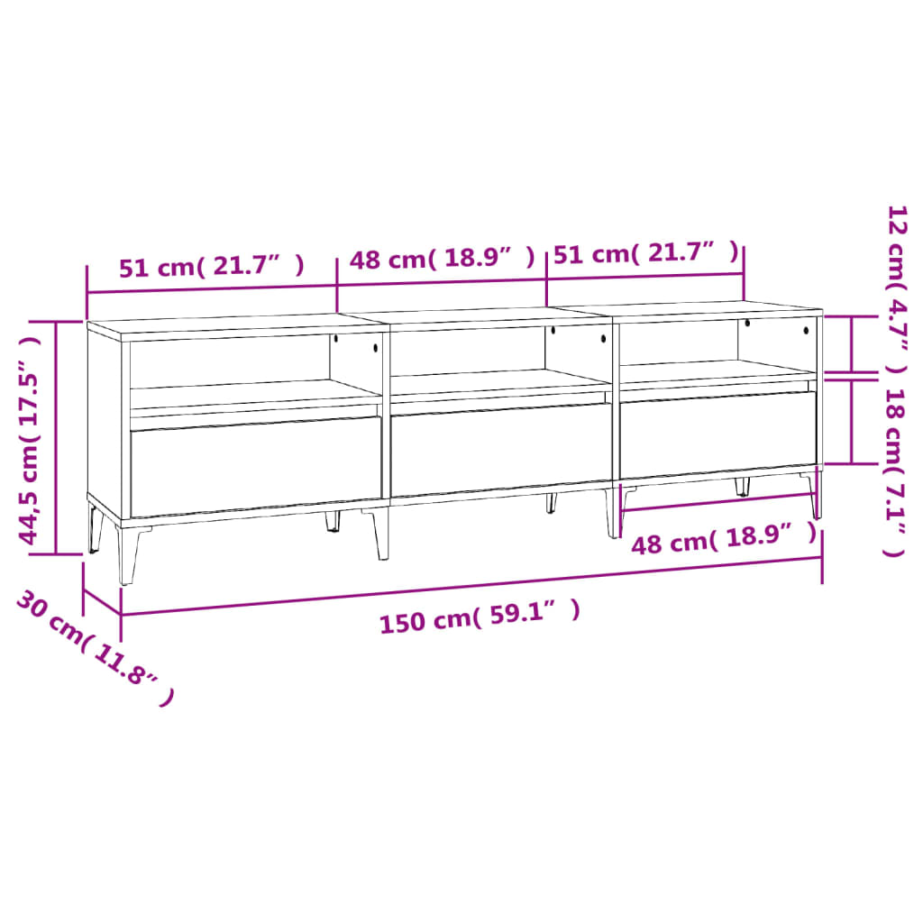TV Cabinet Grey Sonoma 150x30x44,5 cm Engineered Wood