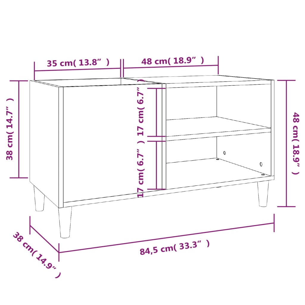 Record Cabinet White 84,5x38x48 cm Engineered Wood