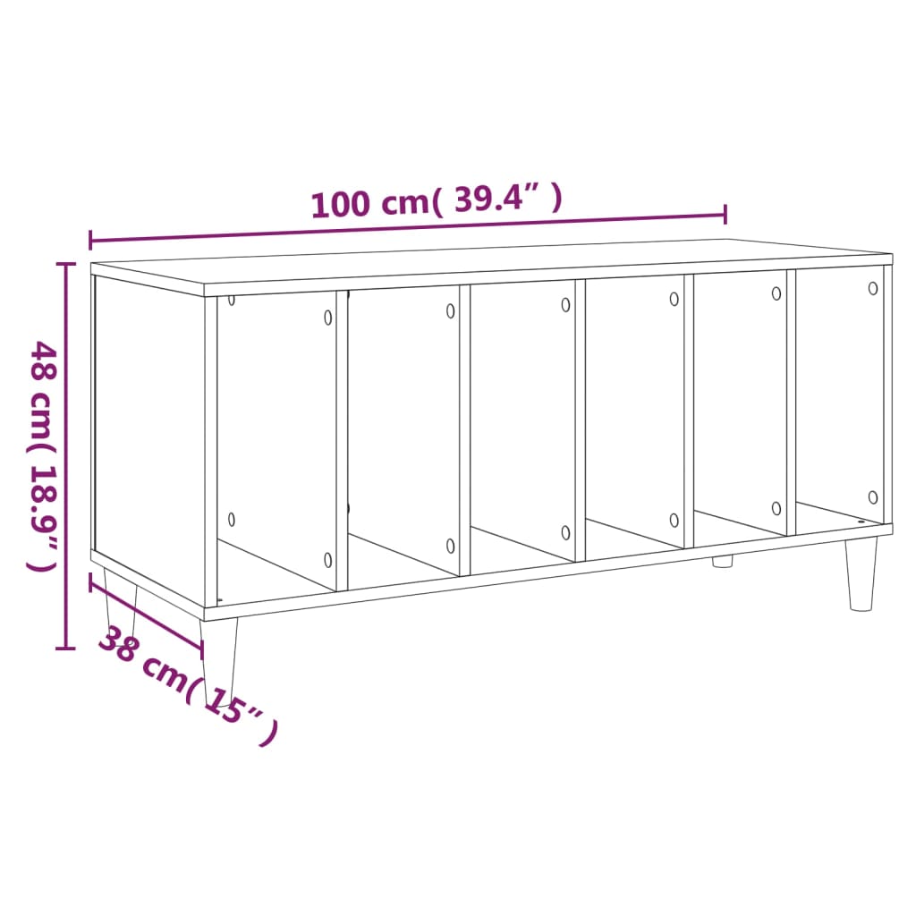 Record Cabinet Concrete Grey 100x38x48 cm Engineered Wood