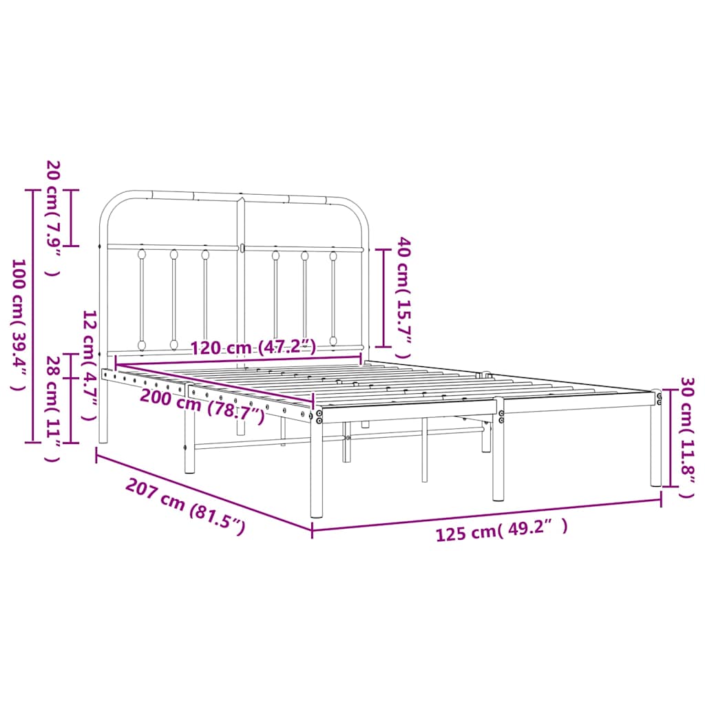 Bed Frame | Black | Powder-Coated Steel | 120x200 cm | Bed Frame