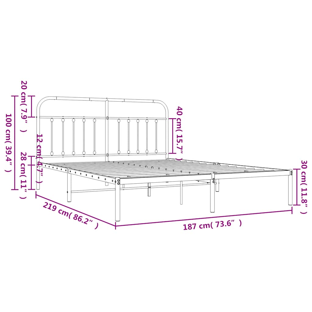 Bed Frame | Black | Steel | Double | Durable | Bed Frame | Rectangular