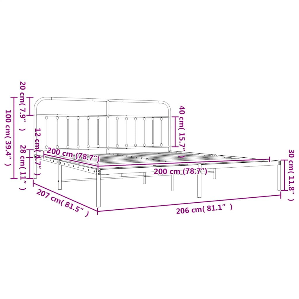 Bed Frame | Black | Powder-Coated Steel | Double | Industrial | Bed Frame
