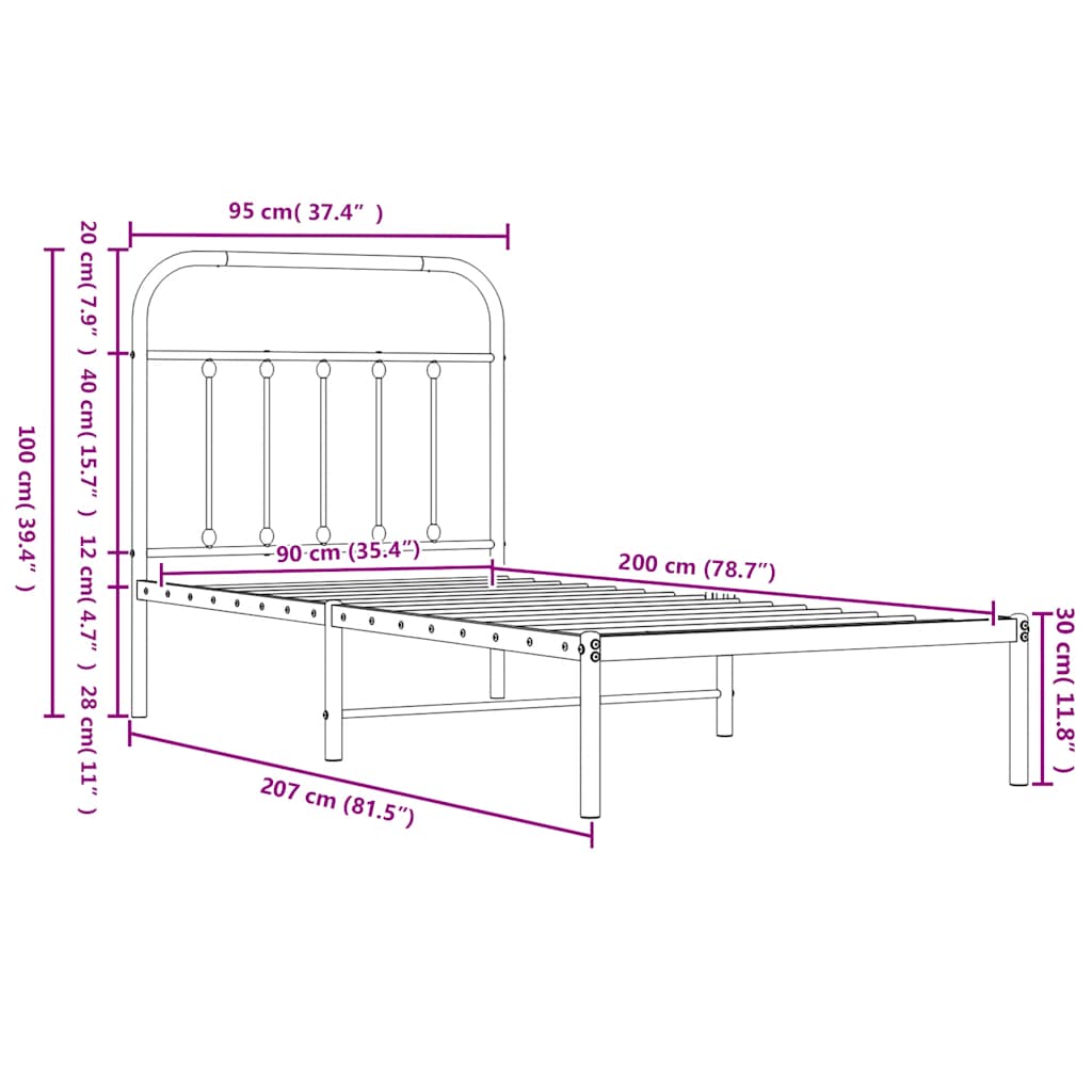 Bed Frame | White | Steel | Single | Bed Frame | Rectangular | Industrial