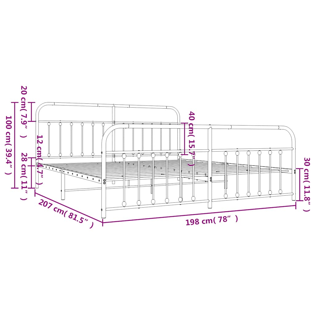 Bed Frame | White | Powder-Coated Steel | Double | Industrial | Bed Frame