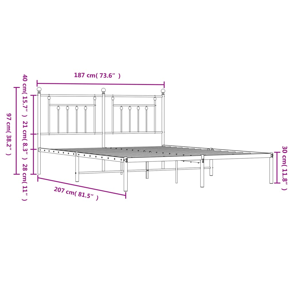 Metal Bed Frame without Mattress with Headboard Black 180x200cm