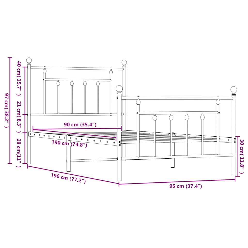 Bed Frame | Black | Powder-Coated Steel | Single | Bed Frame