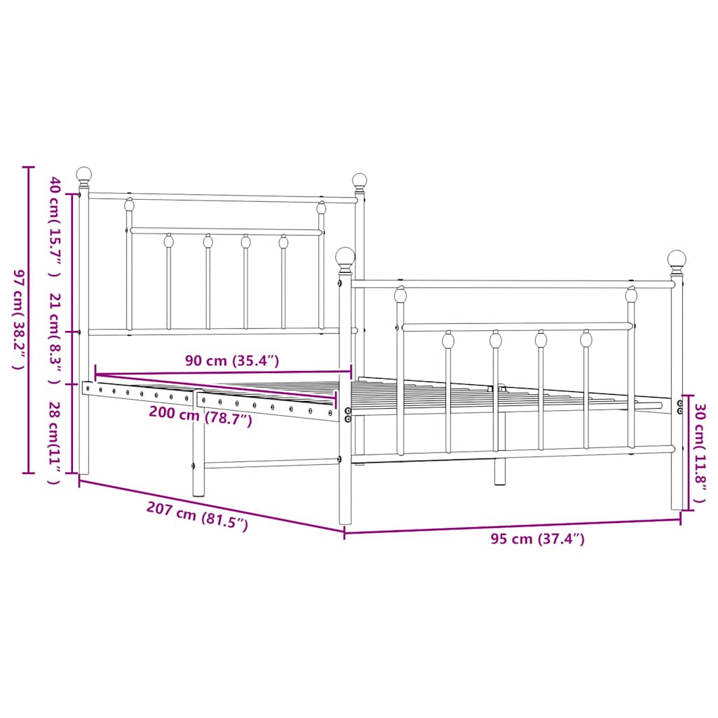 Bed Frame | Black | Steel | Single | Bed Frame | Rectangular | Industrial