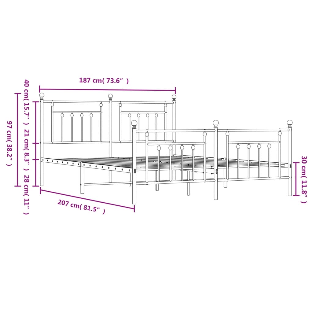 Metal Bed Frame without Mattress with Footboard Black 180x200cm
