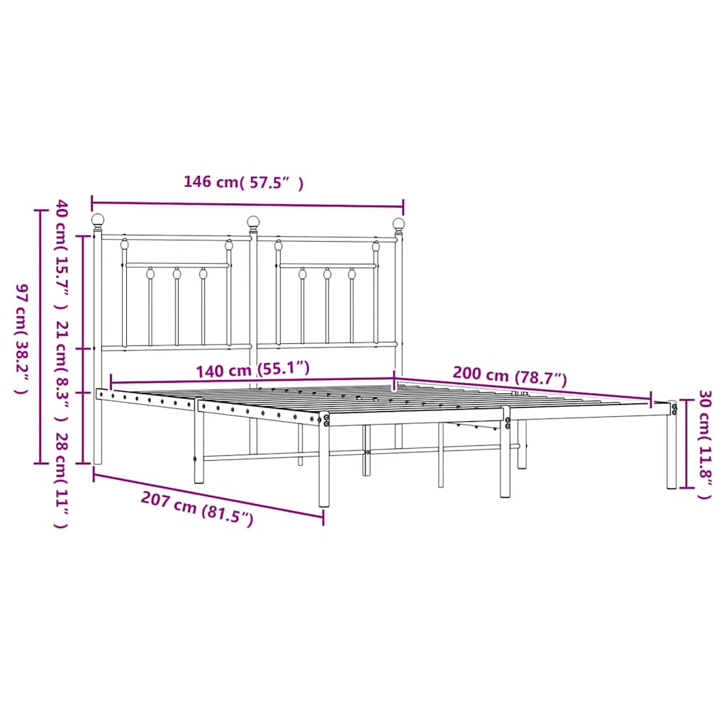 Bed Frame | White | Powder-Coated Steel | Double | Bed Frame
