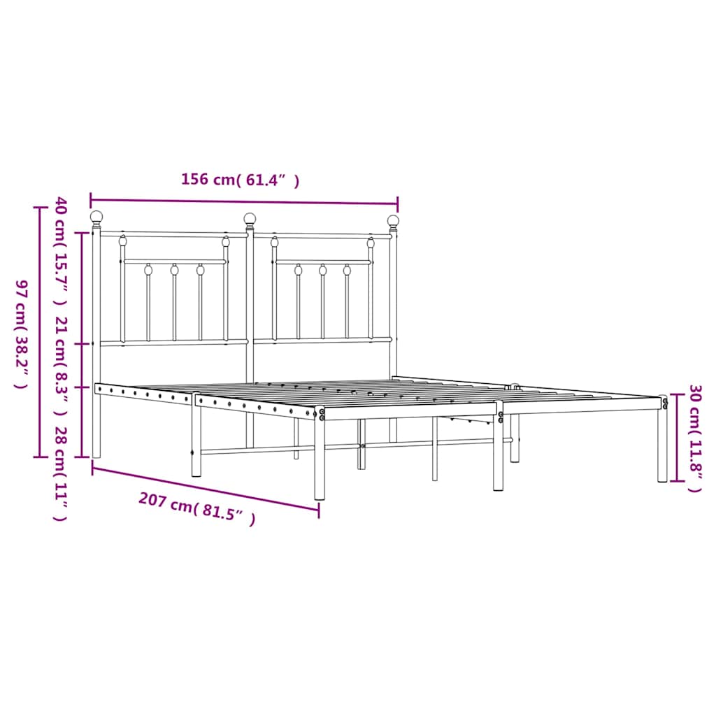 Metal Bed Frame without Mattress with Headboard White 150x200cm