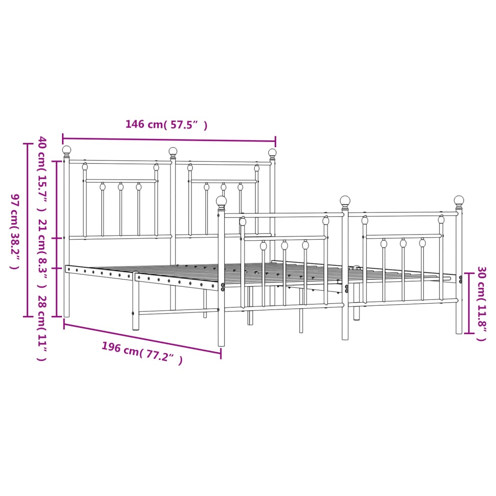Bed Frame | White | Steel | Double | Bed Frame | Rectangular