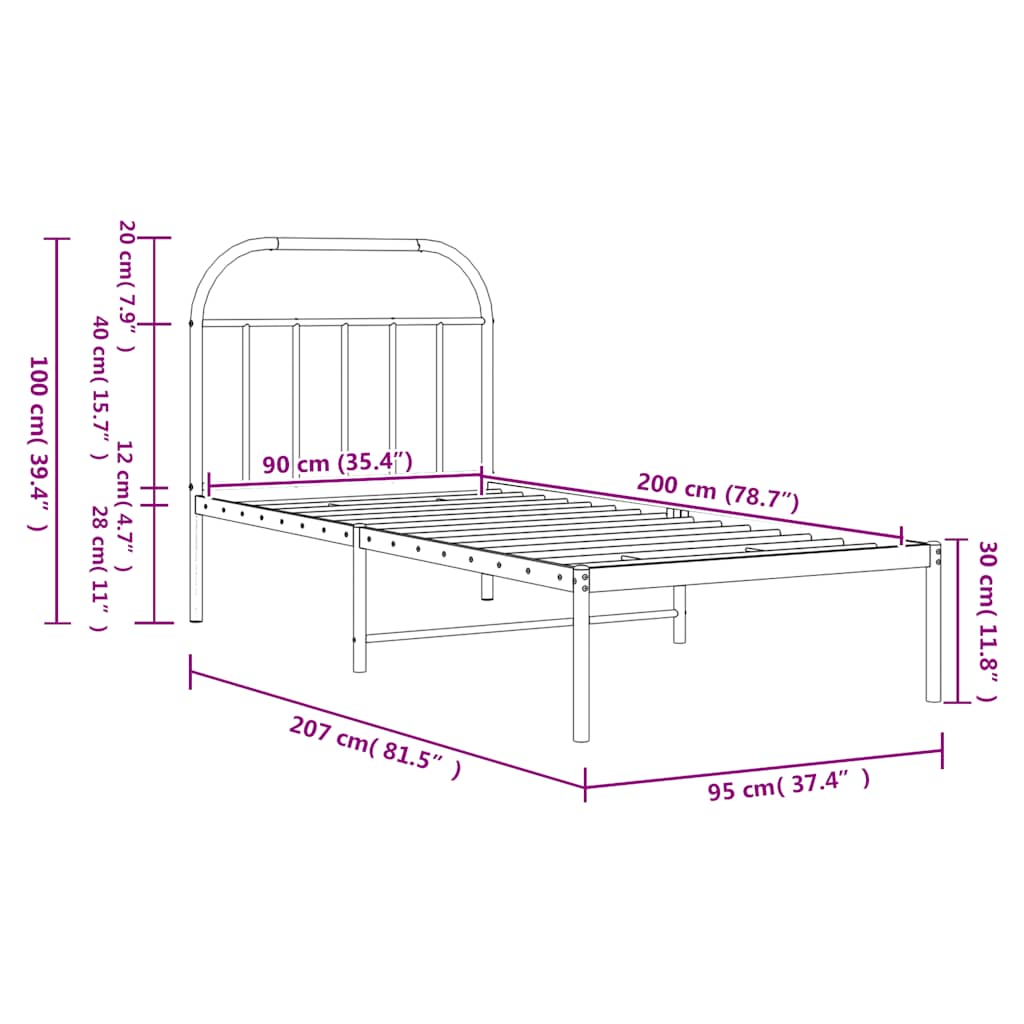 Bed Frame | Black | Powder-coated Steel | Single | Bed Frame