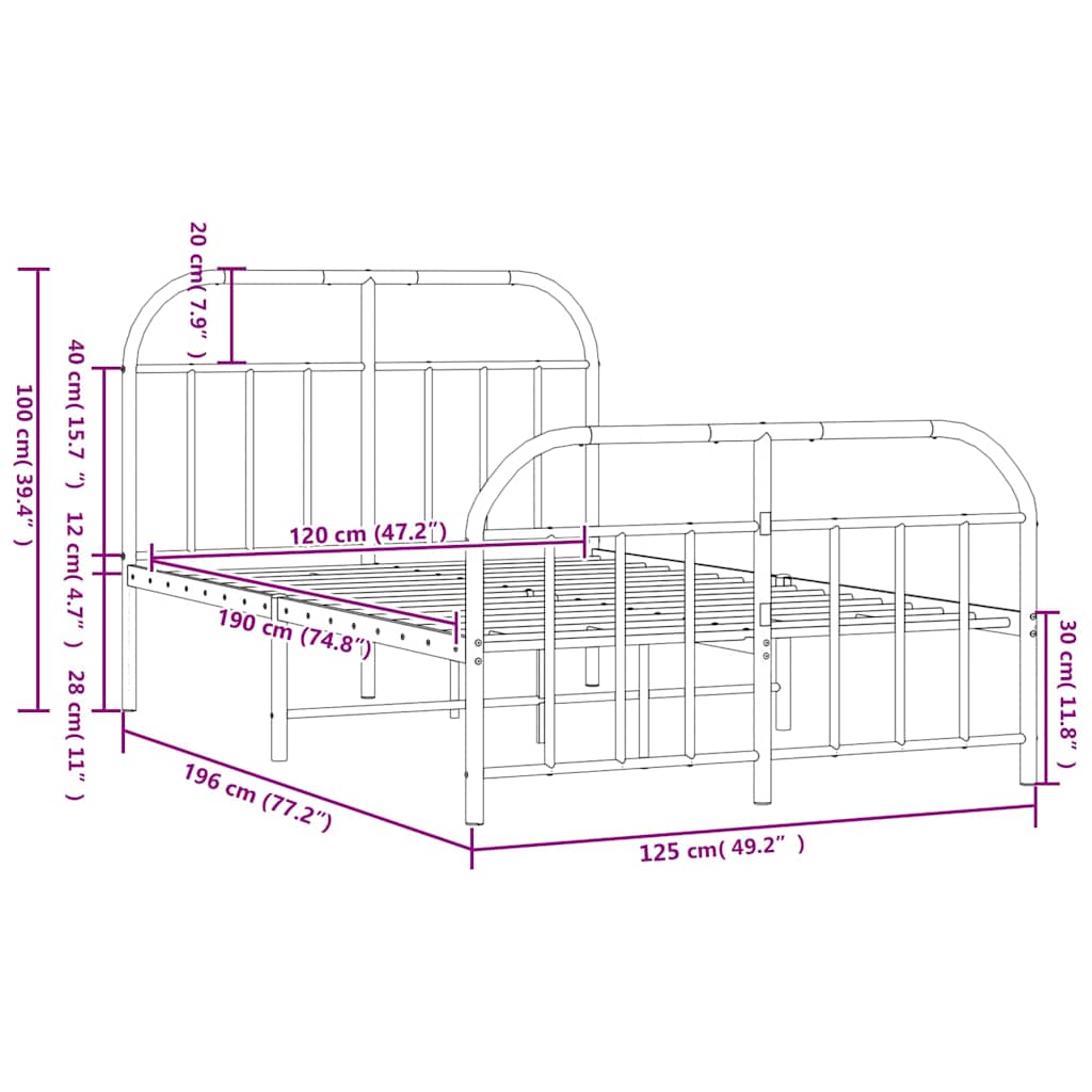 Metal Bed Frame without Mattress with Footboard Black 120x190cm