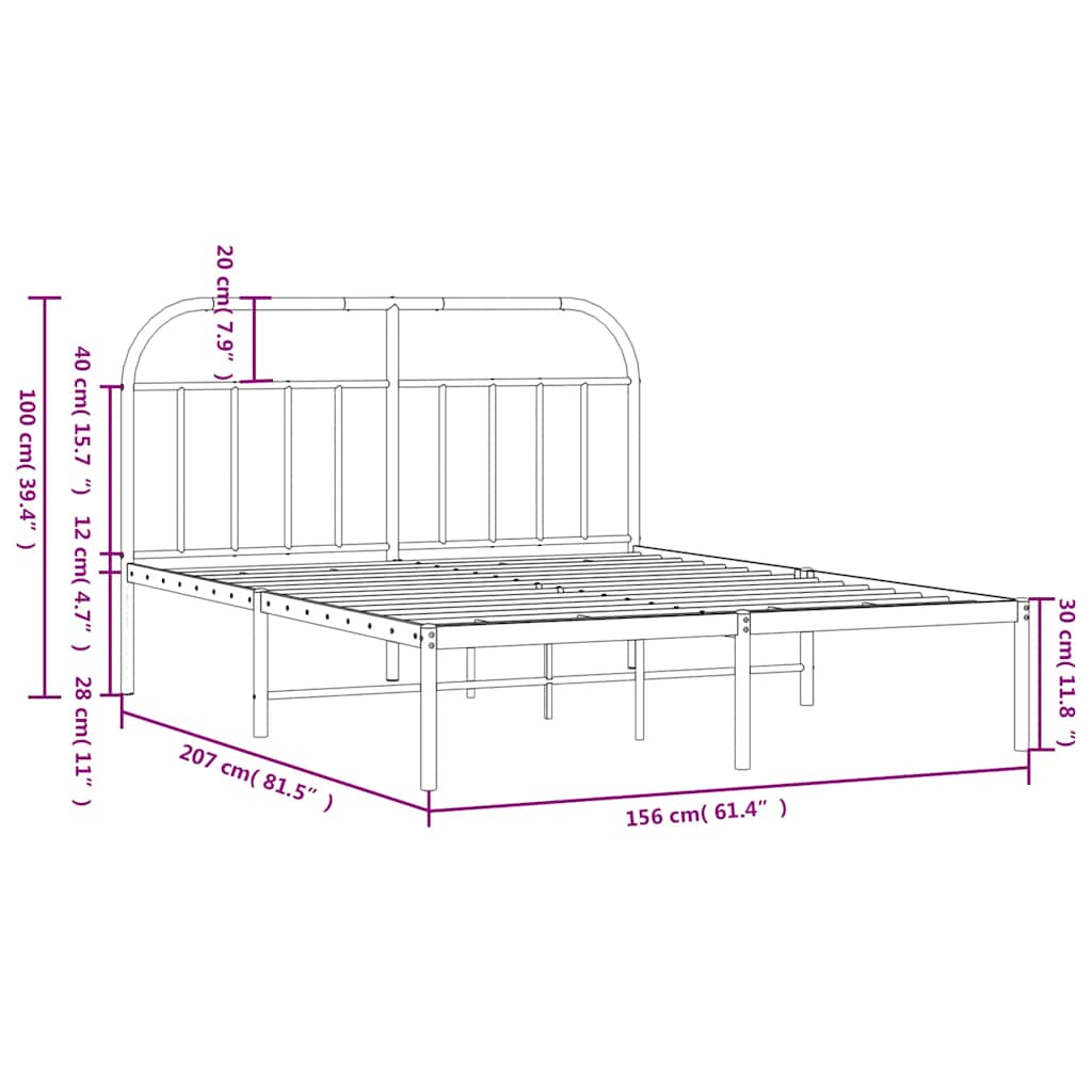 Metal Bed Frame without Mattress with Headboard White 150x200cm