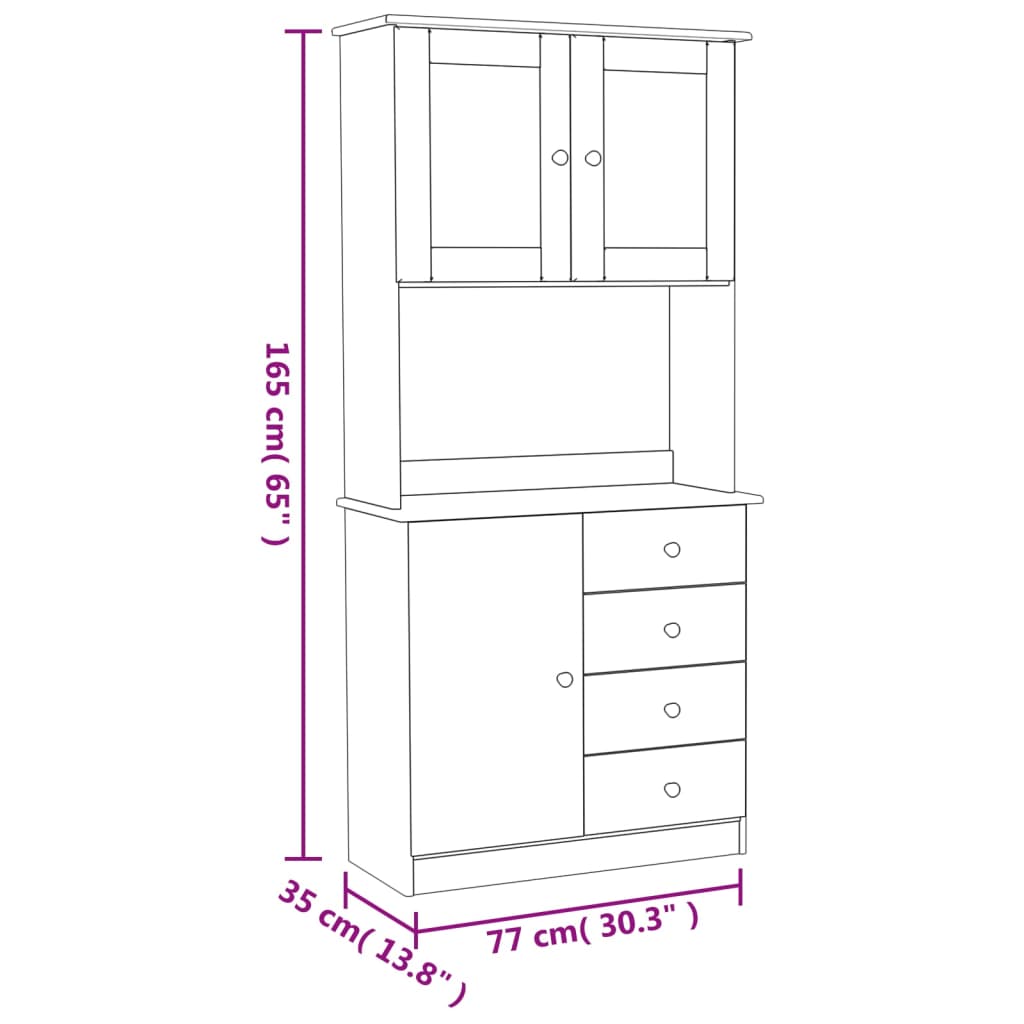 Highboard "ALTA" White 77x35x165 cm Solid Wood Pine