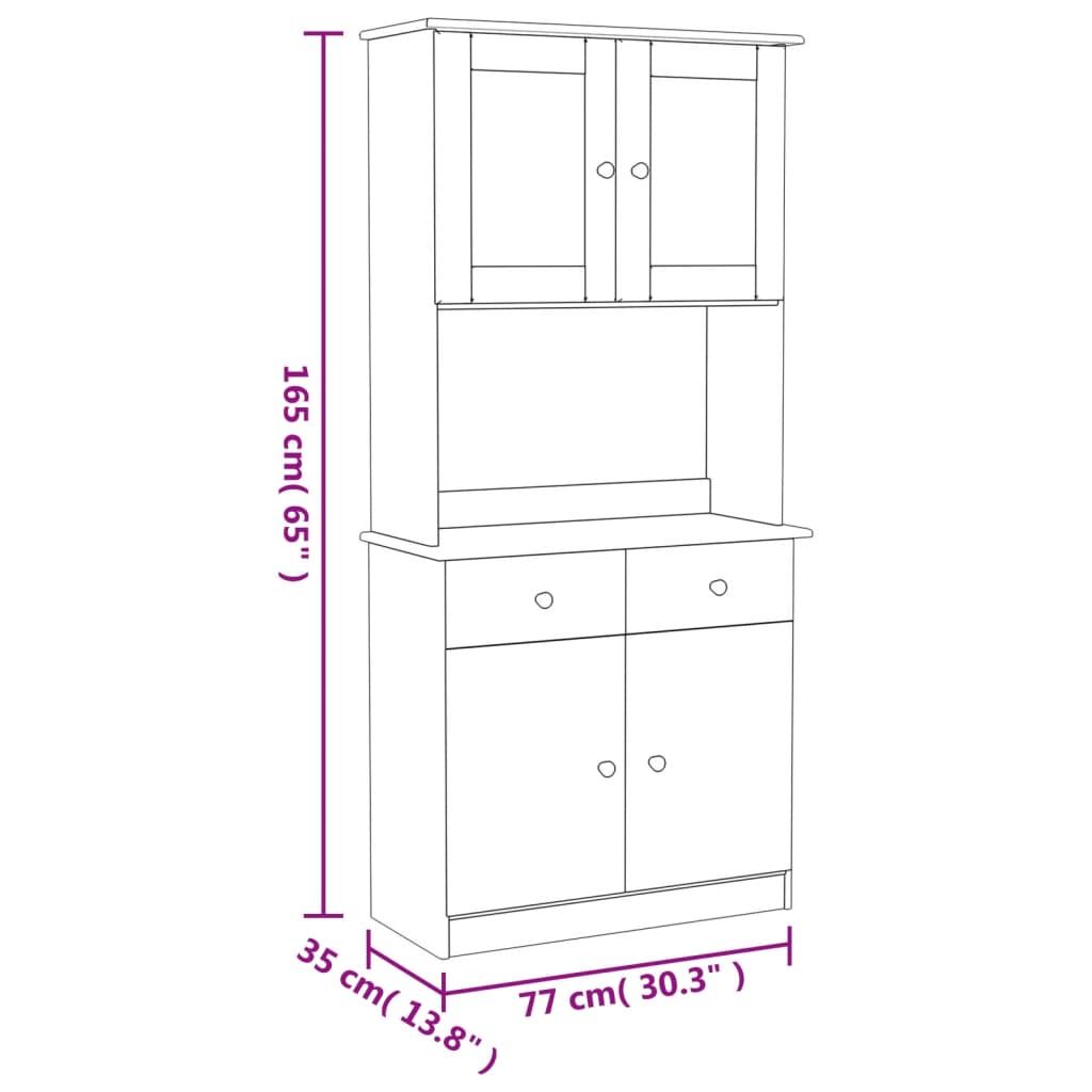 Highboard "ALTA" White 77x35x165 cm Solid Wood Pine