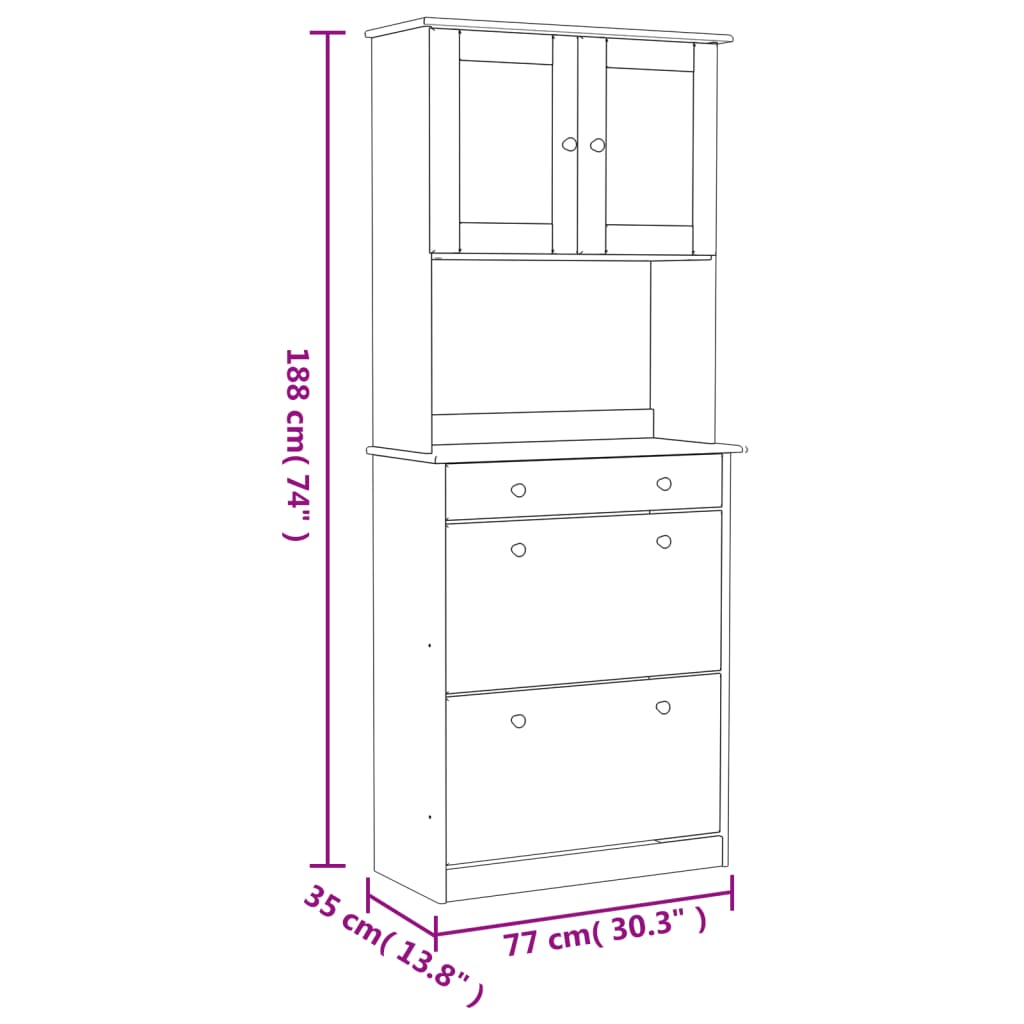 Highboard "ALTA" White 77x35x188cm Solid Wood Pine
